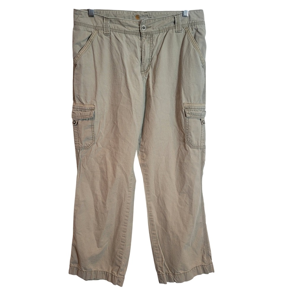 Carhartt Womens 14 Regular Relaxed Fit Cargo Pants Khaki Tan Cotton Workwear